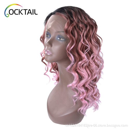 Japanese fiber three tone color 1b pink C side part curly lace front wig